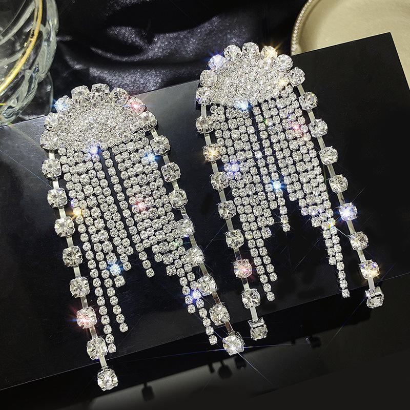 Hollow Out Earrings for Women 2024 Temperament Fringe Exaggerate Drop Earring Long Personality Wedding Zircon Girl Gift