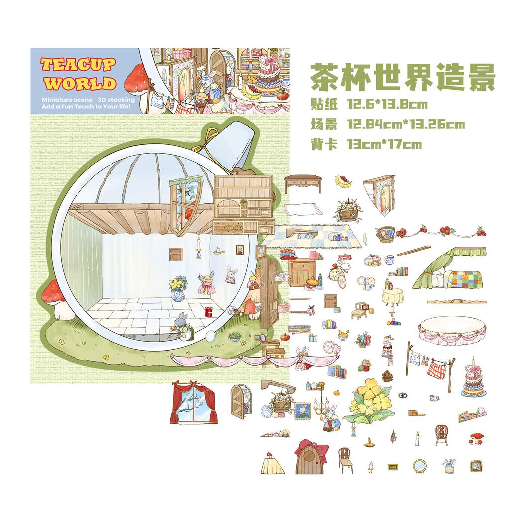 Cartoon Landscape Sticker Cute Miniature World 3D Three-dimensional House Unzipped DIY Scene Handbook Sticker