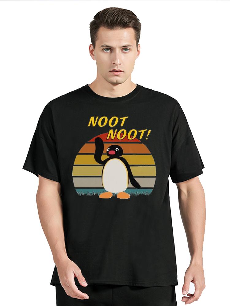 Retro Noot Noot Pingu Meme T-shirt Casual Fitness T Shirt Cotton Tops Tees Oversized Unisex T