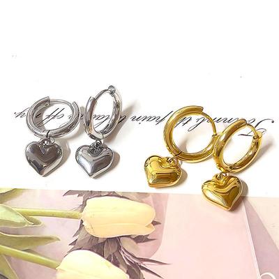 18K Gold Plated French Retro Heart Pendant Ear Cuffs Earrings