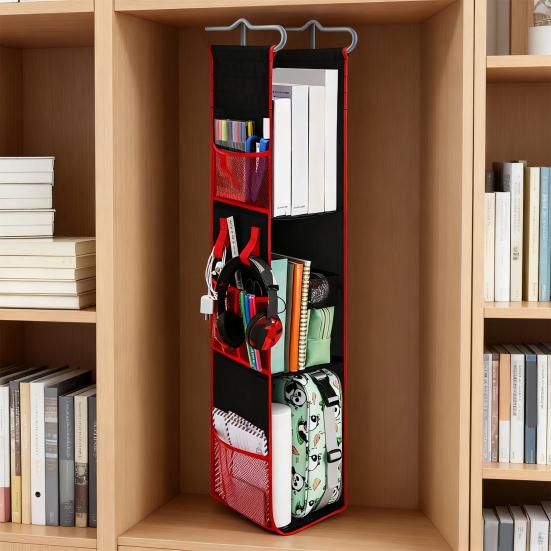 Locker Shelf Organizer 3-Tier Hanging Storage Bag Locker Storage Rack with Side Pockets Hooks for School Gym Closet