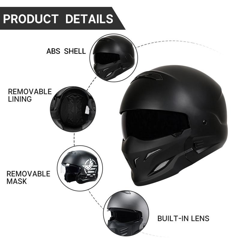 DOT Certified Scorpion Helmet Combination Helmet Motorcycle Retro Helmet Unisex Motorcycle Multi-Purpose Half Helmet Four Season