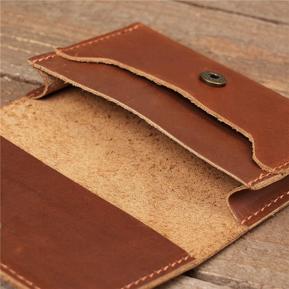 Durable Crazy Horse Real Leather Card Pouch Mens Credit Card Slim Simple Money Wallets