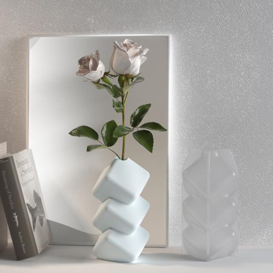 1 Set DIY Blumenvase Silikonform Handgefertigt Stapelwürfel Dekorative Vase Epoxidharz Gießform Vasen Basteln Gips Zementform