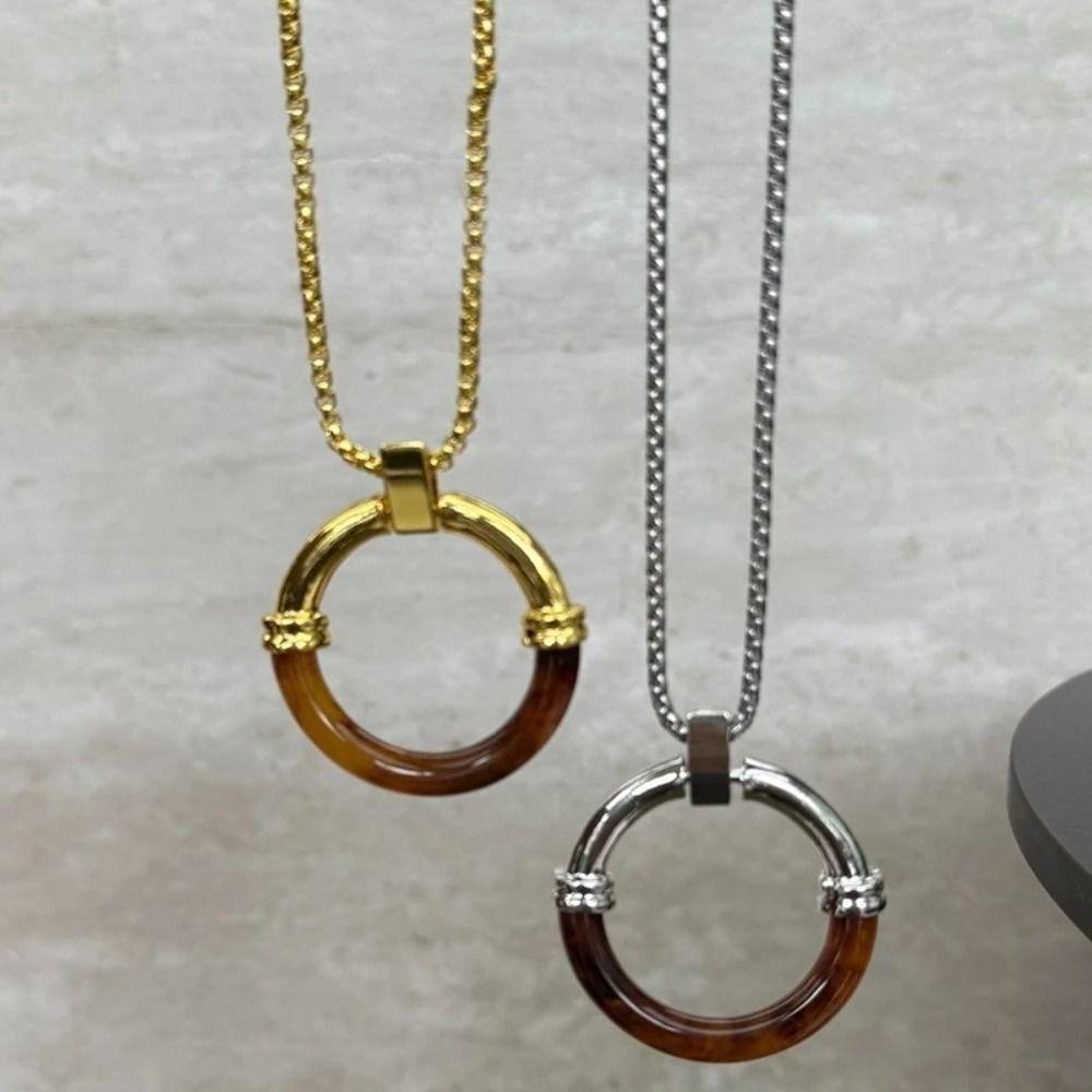 Splicing Amber Pendant Necklace Long Chain Minimalist Necklace Circle Pendant Necklace  Casual Wear