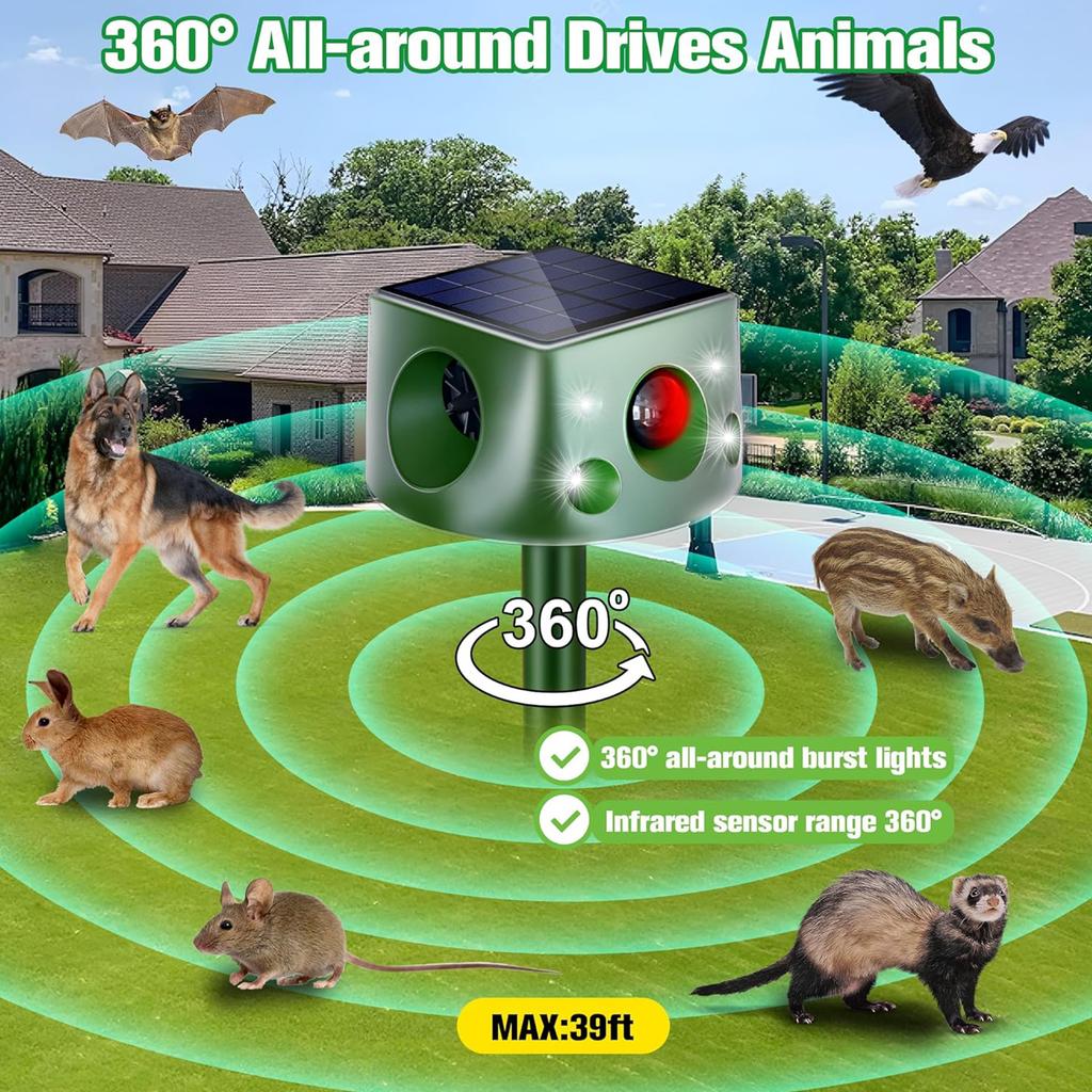 Solar Repellent ABS Material Ultrasonic Animal Repellent Solar Powered Ultrasonic Animal Control for Farm Garden Lawn