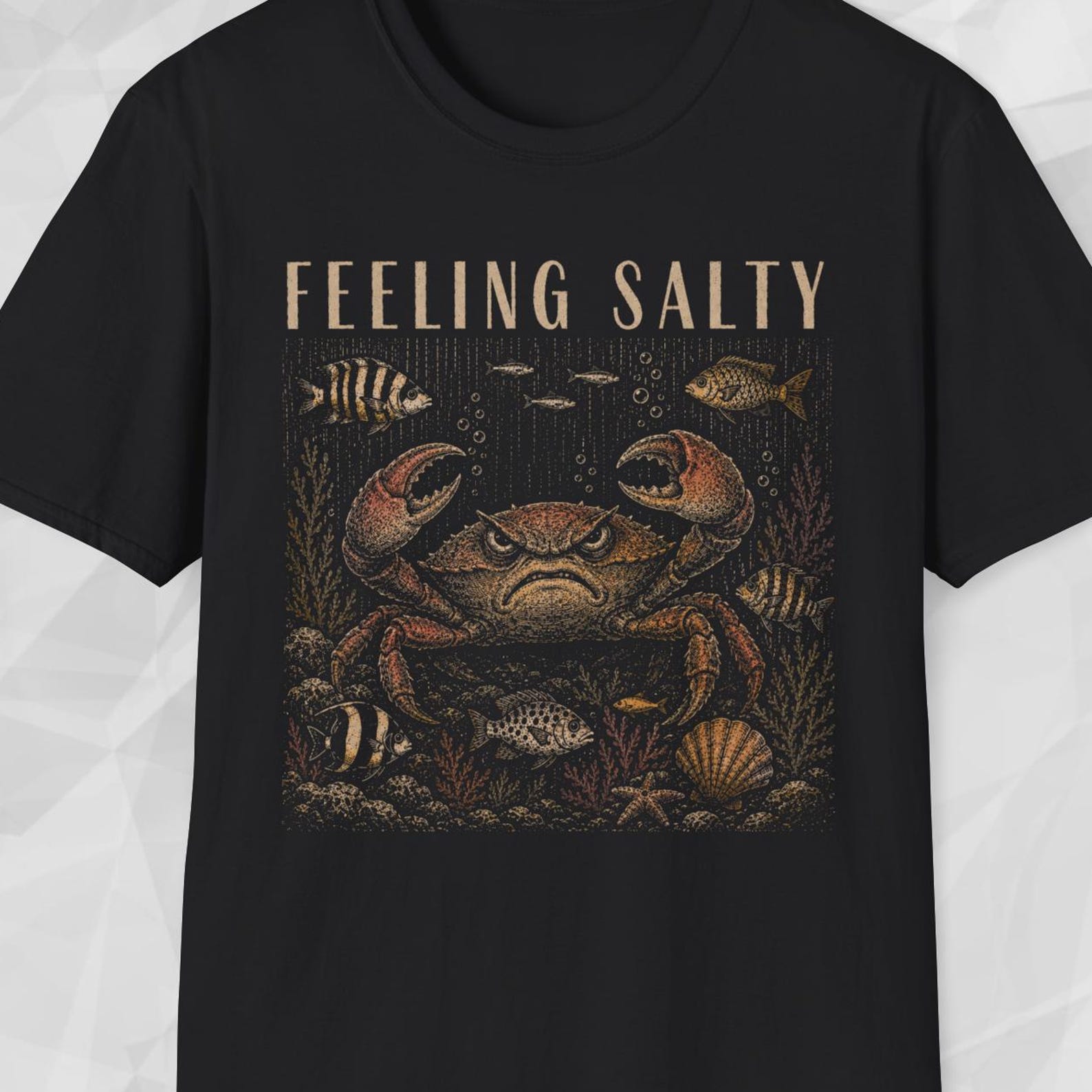 Funny Crab Shirt, Feeling Salty Tee, Ocean Humor Shirt, Angry Crab Tee, Beach Mood Shirt, Coastal Animal Shirt 2XL