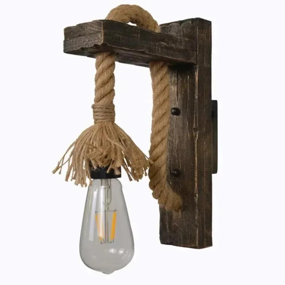2Pcs Hemp Rope Retro Wood Wall Lamp E27 Edison Bulb for Bar Loft Corridor American Decorative Wall Light Fixture Sconce E27