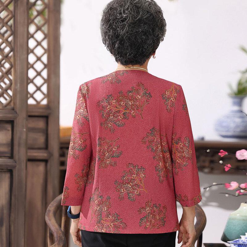 Elderly Women's Lightweight Breathable Long Sleeve Blouse