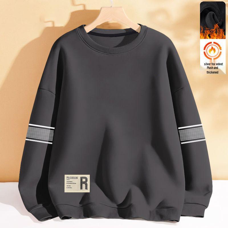 Men s Velvet Winter 2025 Loose Hoodie - Round Neck, Long Sleeve, Youth Outerwear 2XL (130-145 kg)