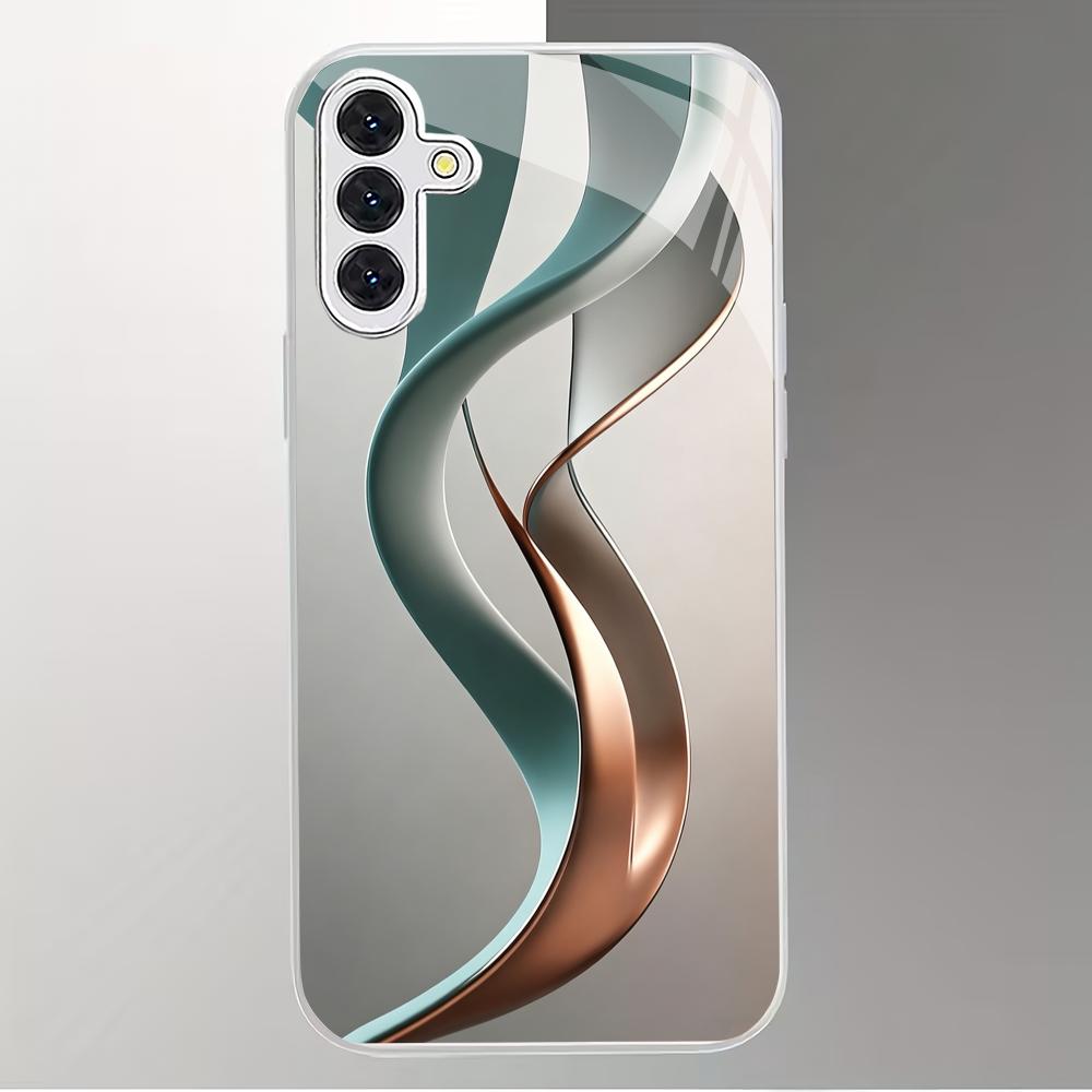 Abstract Art Silver Plated Glass Phone Case Suitable for Samsung GalaxyS26 S25 S24 S22 S21 S20FE/Ultra/Plus Anti Drop Back Cover