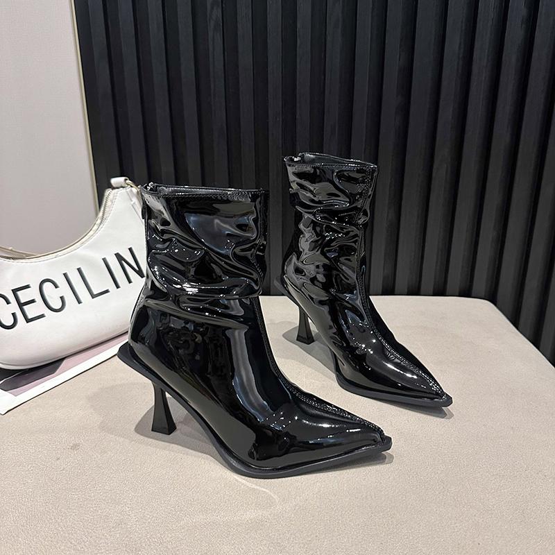 

Женские ботильоны на высоком каблуке, модные туфли с острым носком, сексуальное вечернее платье из искусственной кожи, новые модные туфли-гладиаторы Botas Mujer 39