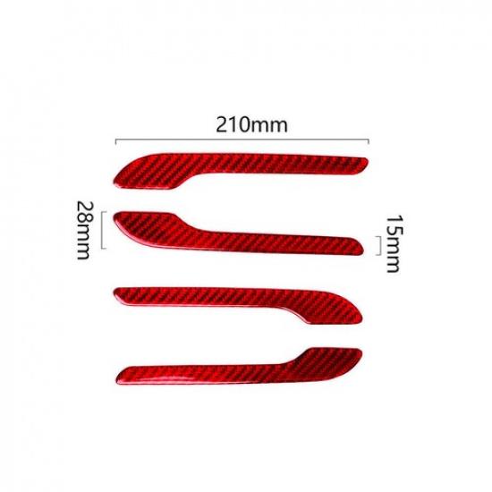 4X Red Carbon Fiber Outdoor Handle Panel Cover Trim For Tesla Model 3/Y 2017-22