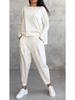 2025 Women's Solid Color Round Neck Long-Sleeve Suit with Pocket Pants