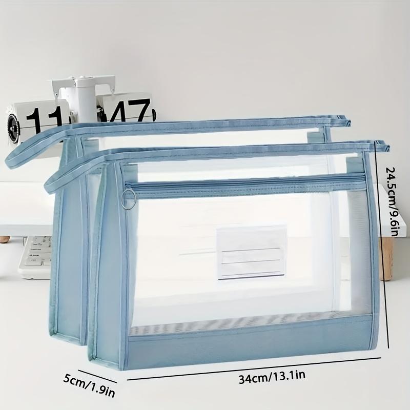 Large Capacity A4 Transparent Mesh File Storage, Double-Layer Zipper, Portable School Organization Pouch, Made of Polyester Material