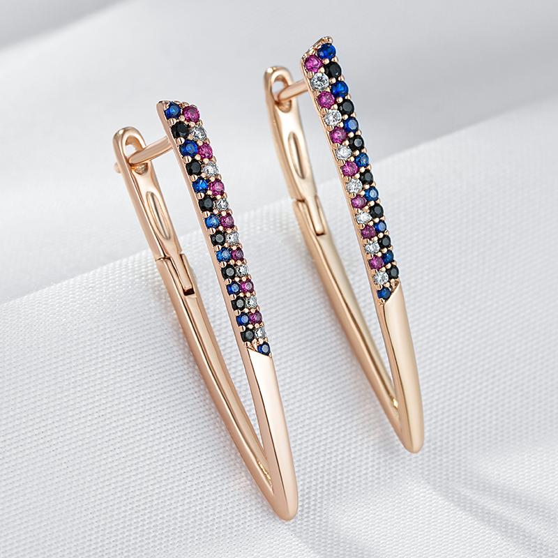 New Best Design Colorful Natural Zircon V Shape Earrings For Women Rose Gold Color All Matching Daily Luxury Jewelry