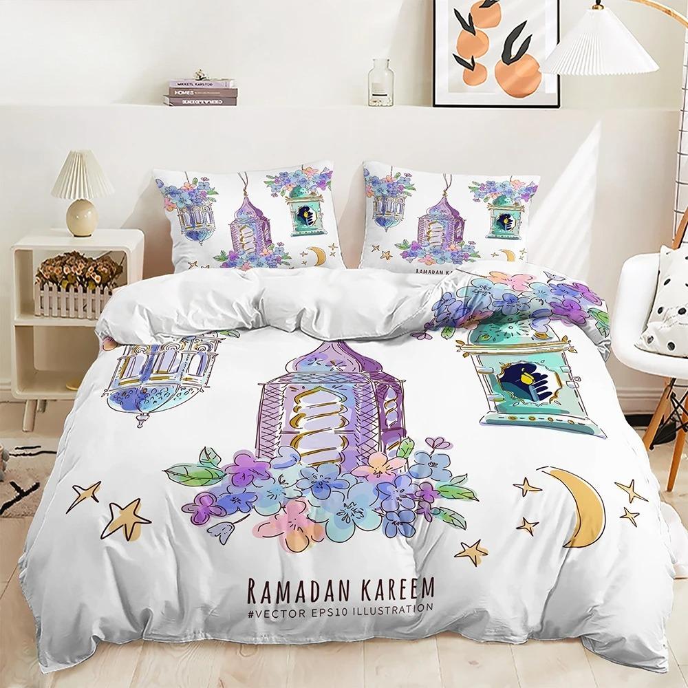 Stars And Moon Duvet Cover Twin King Muslim Ramadan Festival Bedding Set Microfiber Lamp Comforter Cover For Teen Adult Decor