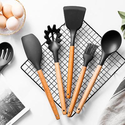 Silicone Spatula Spoon Soup Ladle Slotted Turner Pasta Server Non-stick Kitchen Utensils Silicone Cooking Tools with Wood Handle