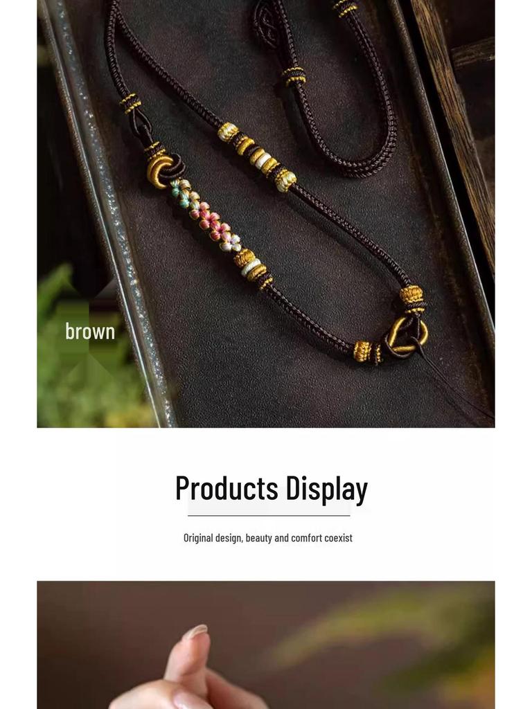 Ręcznie wykonany naszyjnik z wisiorkiem z jadeitu z klamrą Pokoju na sznurku w kolorze kwiatu brzoskwini