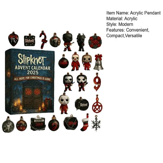Slipknot Adventní kalendář 24 dní Akrylová ozdoba s jedinečnou tématikou Vánoční odpočítávací dekorace na stromek a sváteční výzdobu