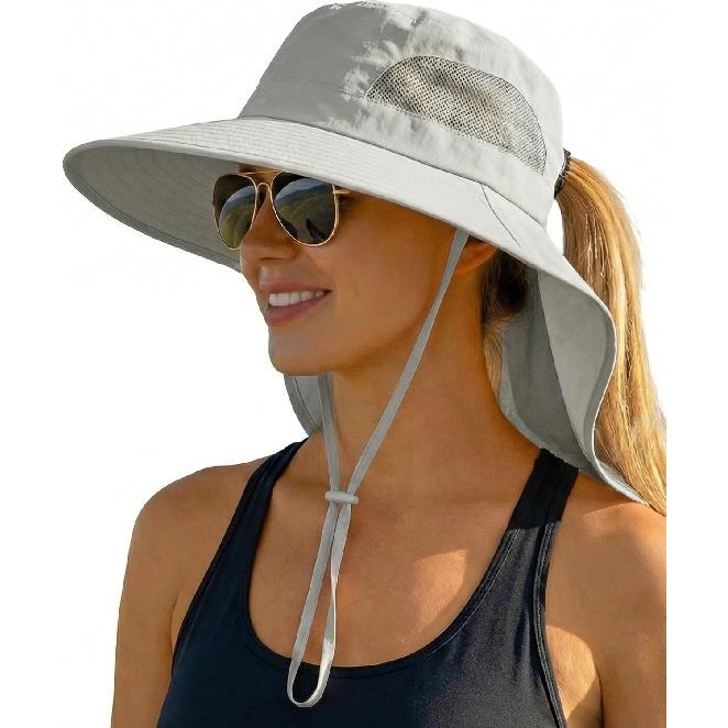 Women Sun Hats UV Protection Wide Brim with Bucket Ponytail Hole | Upf50+,100% Nylon,packable Adjustable Chin Strap,breathable Mesh&waterproof,ideal