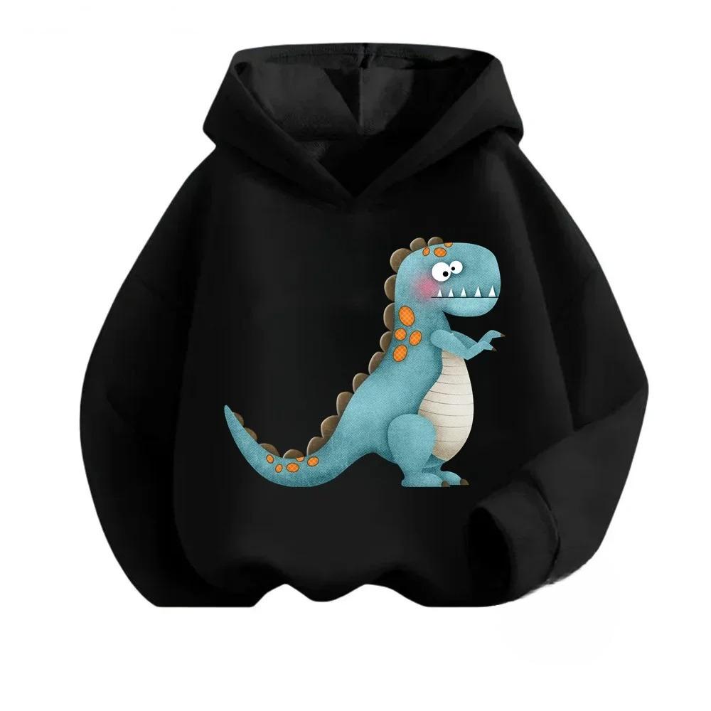 New Cartoon Dinosaur Print Children's Hooded Sweatshirt Boy Girl Autumn Winter Daily Outdoor Casual Wear Loose Warm Sportswear
