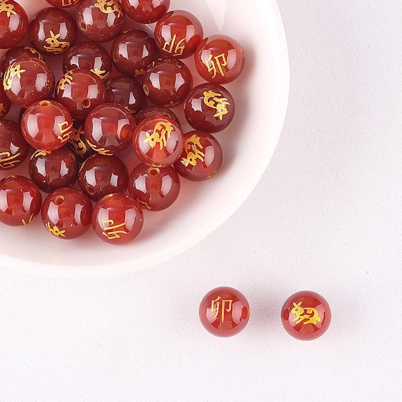 Náramek a přívěsek z červeného achátu dvanácti znamení zvěrokruhu s DIY distančními korálky ve tvaru sudu