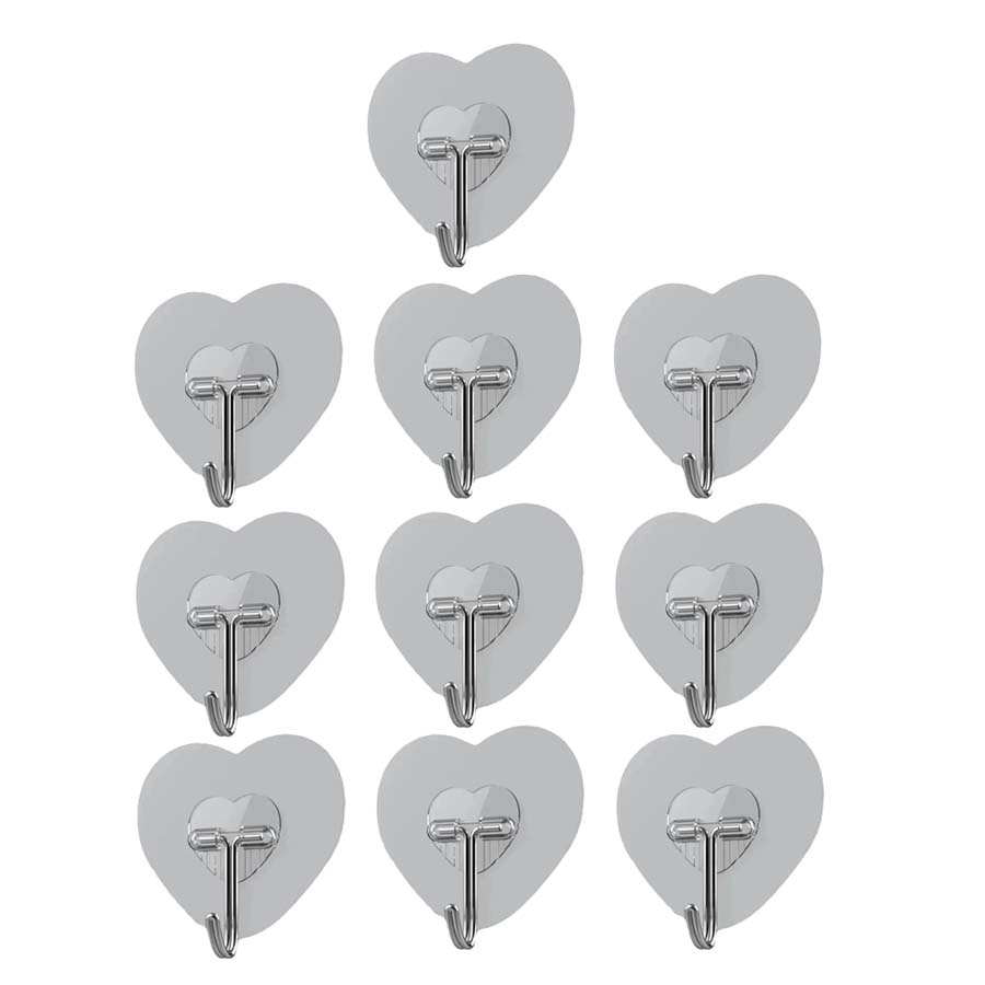 10pcs Heart Shaped Transparent Hooks Multi-Purpose Wall Hook Strong Suction Cup Sucker Wall Hooks Hanger for Kitchen Bathroom, Utility Hooks