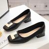 Fashion 3cm Medium High Heel Shoes Woman Genuine Leather Pumps Square Toe Mary Janes Ladies Metal Buckle Loafers Office Dress Shoes 2025