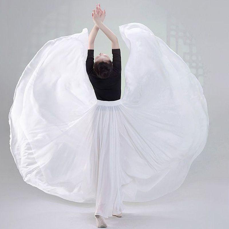 Women Double Layer Chiffon Long Skirt Large Swing Folk Xinjiang Classical Dance Performance Skirt