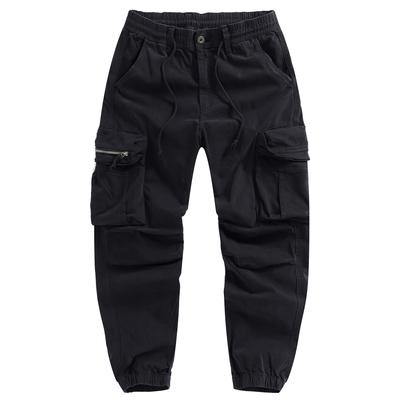 Men's Solid Color Safari Style Casual Pants Fashion Multi-Pockets Zipper Fly Full Length Trouses Men Breathable Jogging Pants