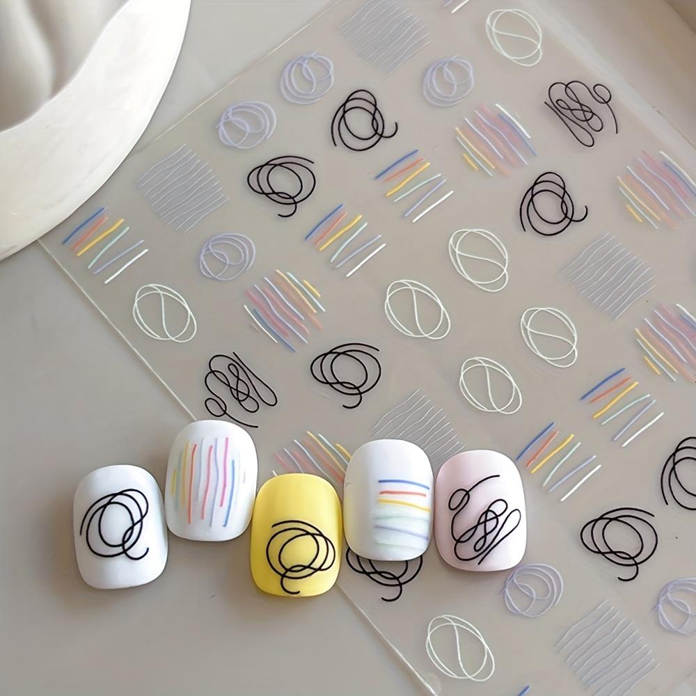 1pc Abstract Geometric Nail Art Stickers - Self-Adhesive Resin Nail Decals with Pastel & Vibrant Lines, Glossy Finish for DIY Manicure & Pedicure