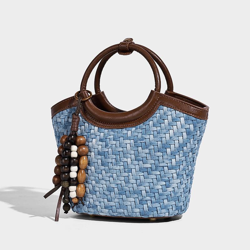 

Unique Woven Women s Bag Denim Basket Handbag 2025 Fashion New Single Shoulder Bag Trendy Crossbody Women s Bag Light Blue（Without acce