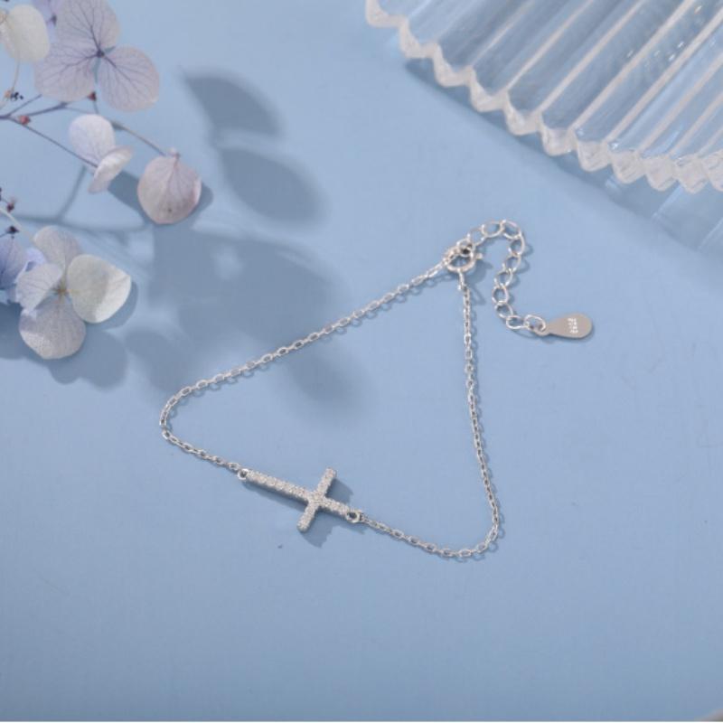 Buyee 925 Sterling Silver Female Bracelet White Zircon Simple Bracelets for Women Fashion Cross Fine Jewelry Chain Gift