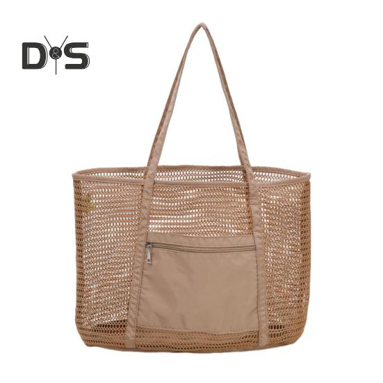 

Пляжная сумка, большая вместимость, летняя дорожная сумка-тоут из сетки с большим карманом, тканая сумка через плечо с защитой от песка хаки