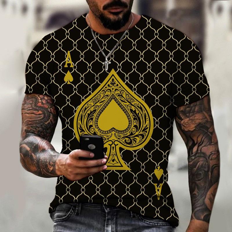European and American New Men's Foreign Trade T-shirt Personalized Fun Playing Card Series 3D Printing Round Neck Short Sleeve Street Trend