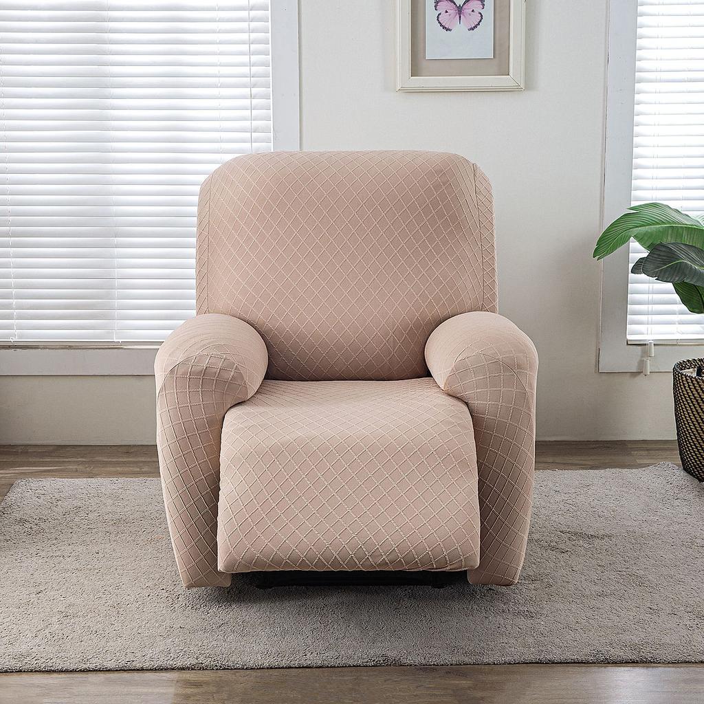 Twill Grid Elastic Recliner Cover Single Sofa Cover All-Inclusive Rocking Chair Cover Protective Cover Thickened Leisure Chair Cover