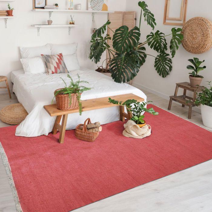 Living Room Rug In Jute Cotton with Terracotta Fringes 120x170
