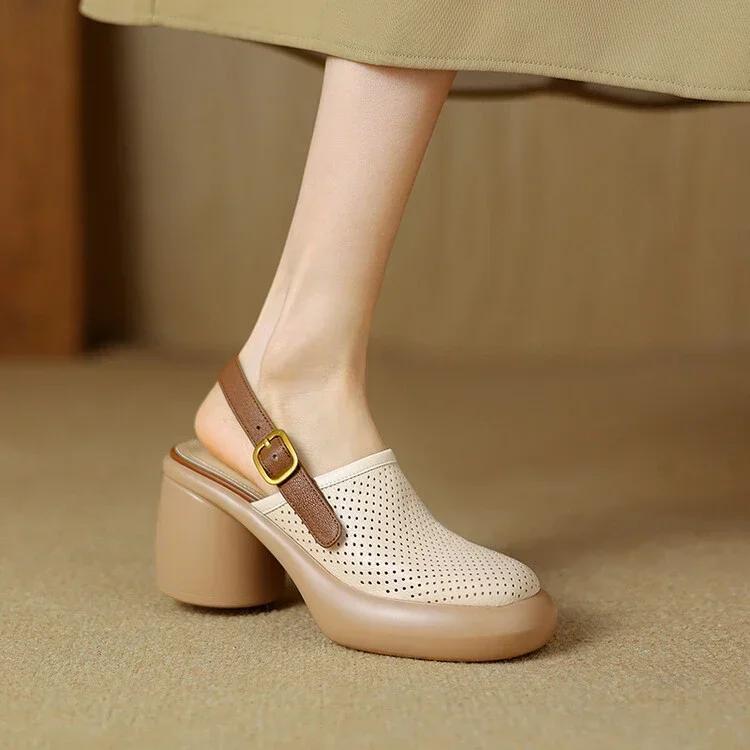 Mesh Women High Heels Sandals Platform Shoes Mules Slingback Slippers Summer Retro 2025 Dress Fashion Chunky Pumps Zapatos Mujer