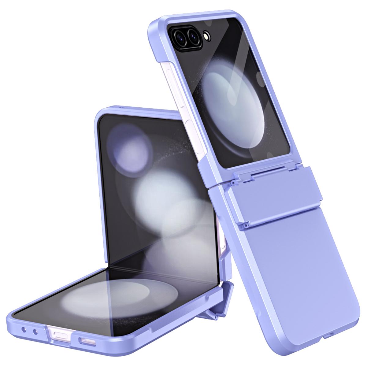 

For Samsung Galaxy Z Flip6 5G/Z Flip5 5G Case Hard PC Non-Slip Phone Cover with Tempered Glass Film Purple