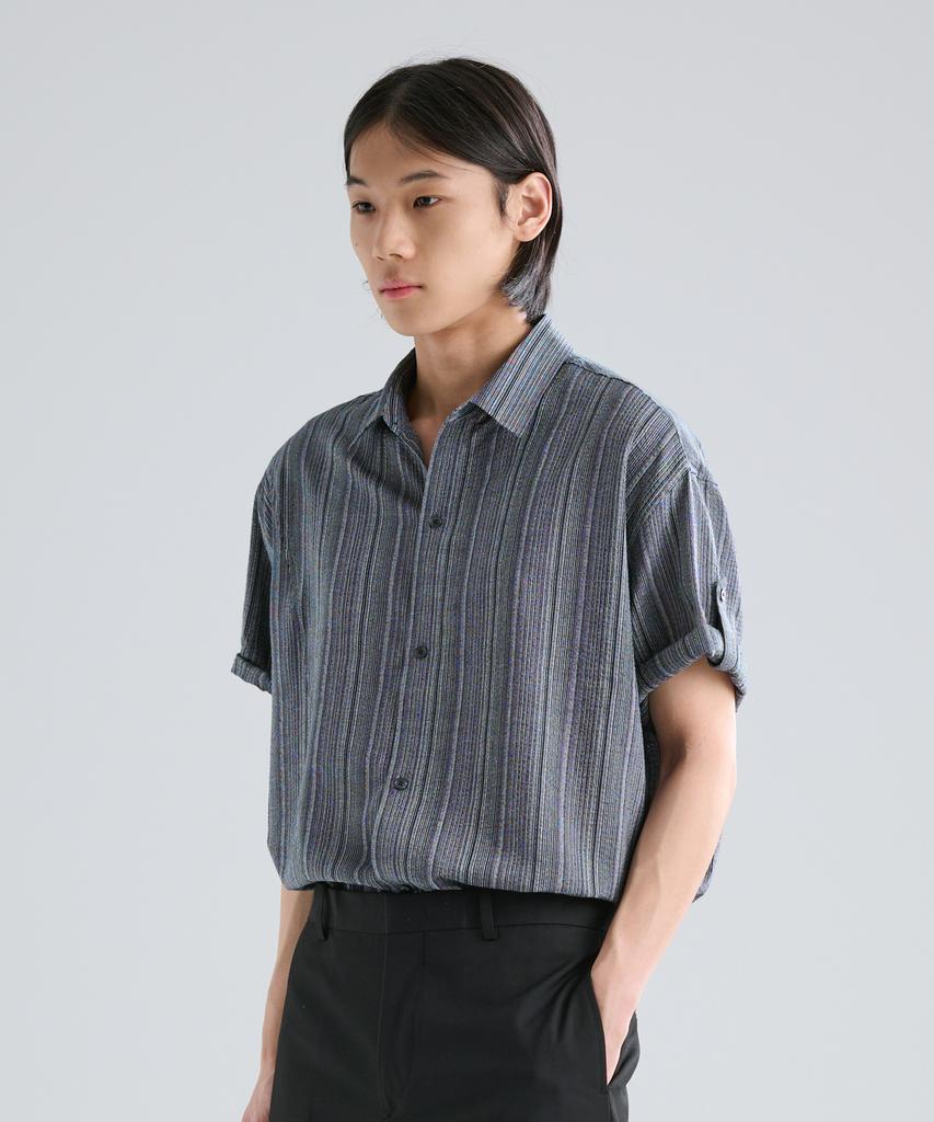 ZPLISH Section Roll-Up Striped Shirt Dark Navy