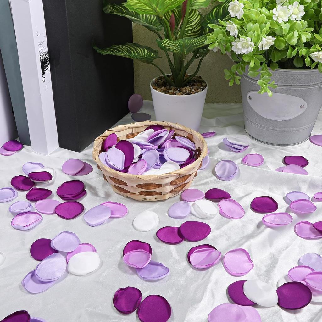 200Pcs Purple White Rose Petals for Wedding Lavender Purple Silk Petals Wedding Aisle Decor Flower Girl Scatter Petal for Valentine's Day Flower