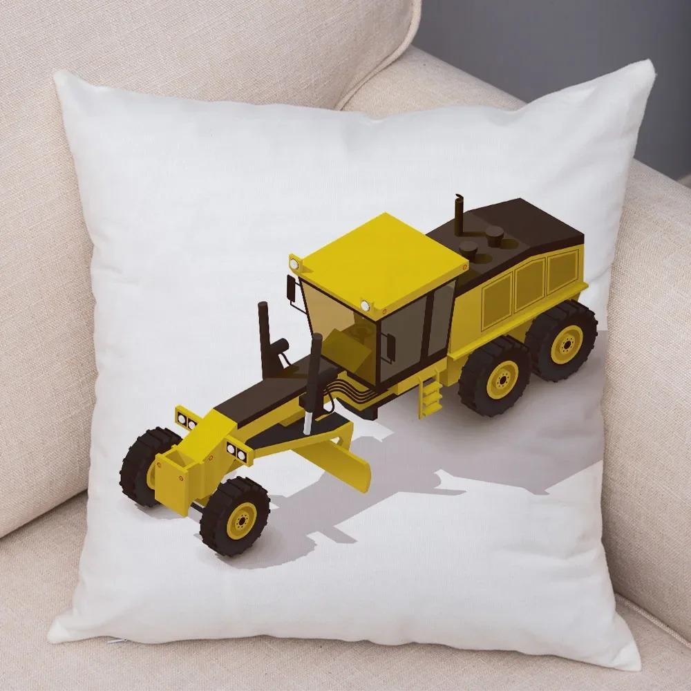 Cartoon Excavator Bulldozer Pillowcase Car Ornaments Office Living Room Sofa Home Pillowcase
