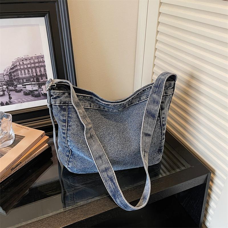 Fashion Large Capacity Simple Denim Women's Shoulder Bag High Quality Crossbody Bag Denim Fabric Female Handbag Underarm Bags
