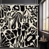 Black White Abstract Floral Shower Curtain 72X72 Inches Modern Boho Style Bathroom Decor With Bold Patterns