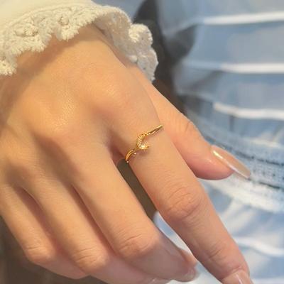 Small Moon Ring Women's Light Luxury Niche Ins French Meniscus Zircon Opening Adjustable Index Finger Ring
