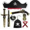 Halloween Pirate Costume Accessories Set for Kids & Adults - Captain Hat, Eyepatch, Toy Gun, Sword & Hook