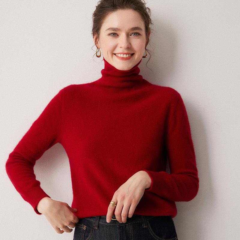 100% Cashmere Women's High Neck Solid Color Loose Fit Sweater for Autumn/Winter