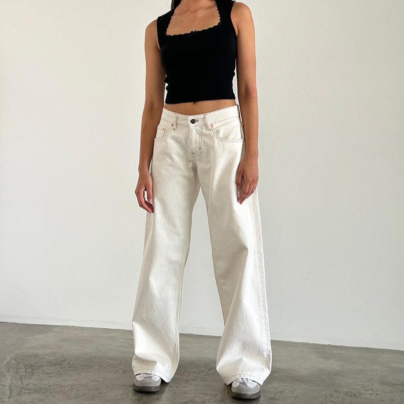 Podzimní americké retro džíny s nízkým pasem a rovnými nohavicemi pro ženy