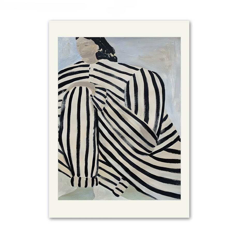 Minimalist Style Abstract Line Curve Think Girl Wall Art Print Canvas, Nordic Poster, Picture for Living Room Decor